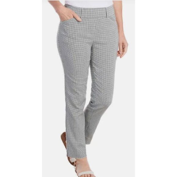 HILARY RADLEY Plaid Tummy Control Ankle Pants Sz S (4-6) White Black Cropped NWT - Picture 4 of 12